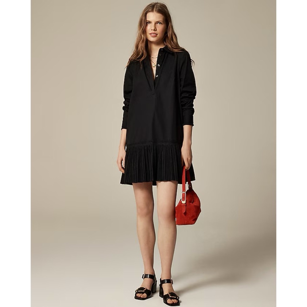 NWT J. Crew Amelia Long-sleeve Shirt-dress Cotton Poplin Black